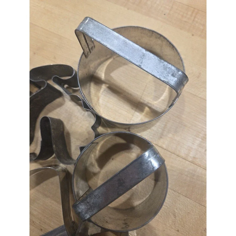 Lot of 10 Vintage Tin Cookie Cutters - Christmas Shapes with Strap Handles